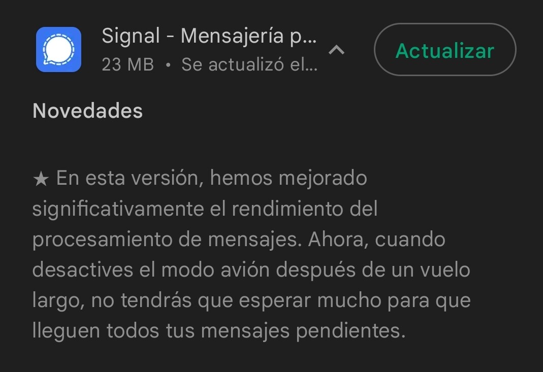 Nueva actualización de Signal